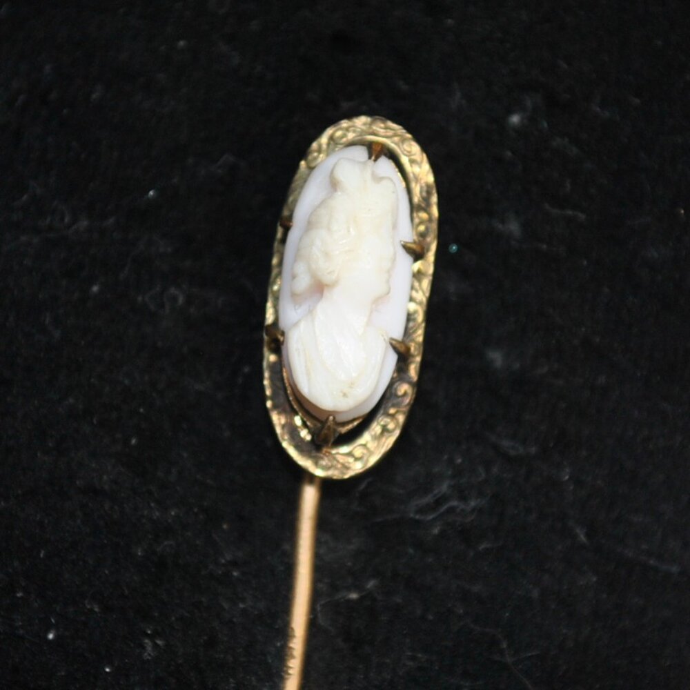 Antique John H. Peckham (JHP) Shell Cameo Stick / Tie Pin